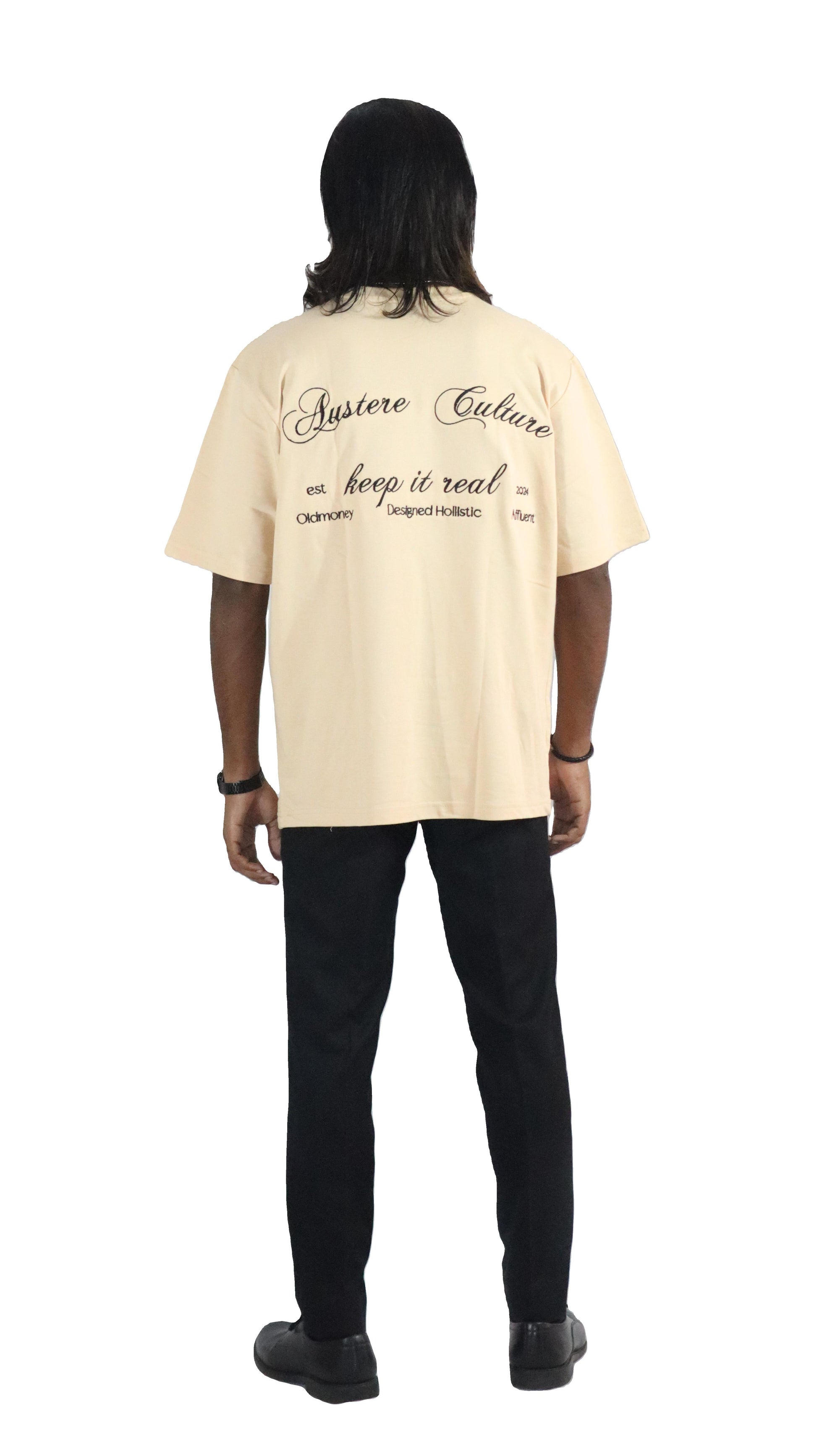 BEIGE OVERSIZED EMBROIDED T-SHIRT (UNISEX)