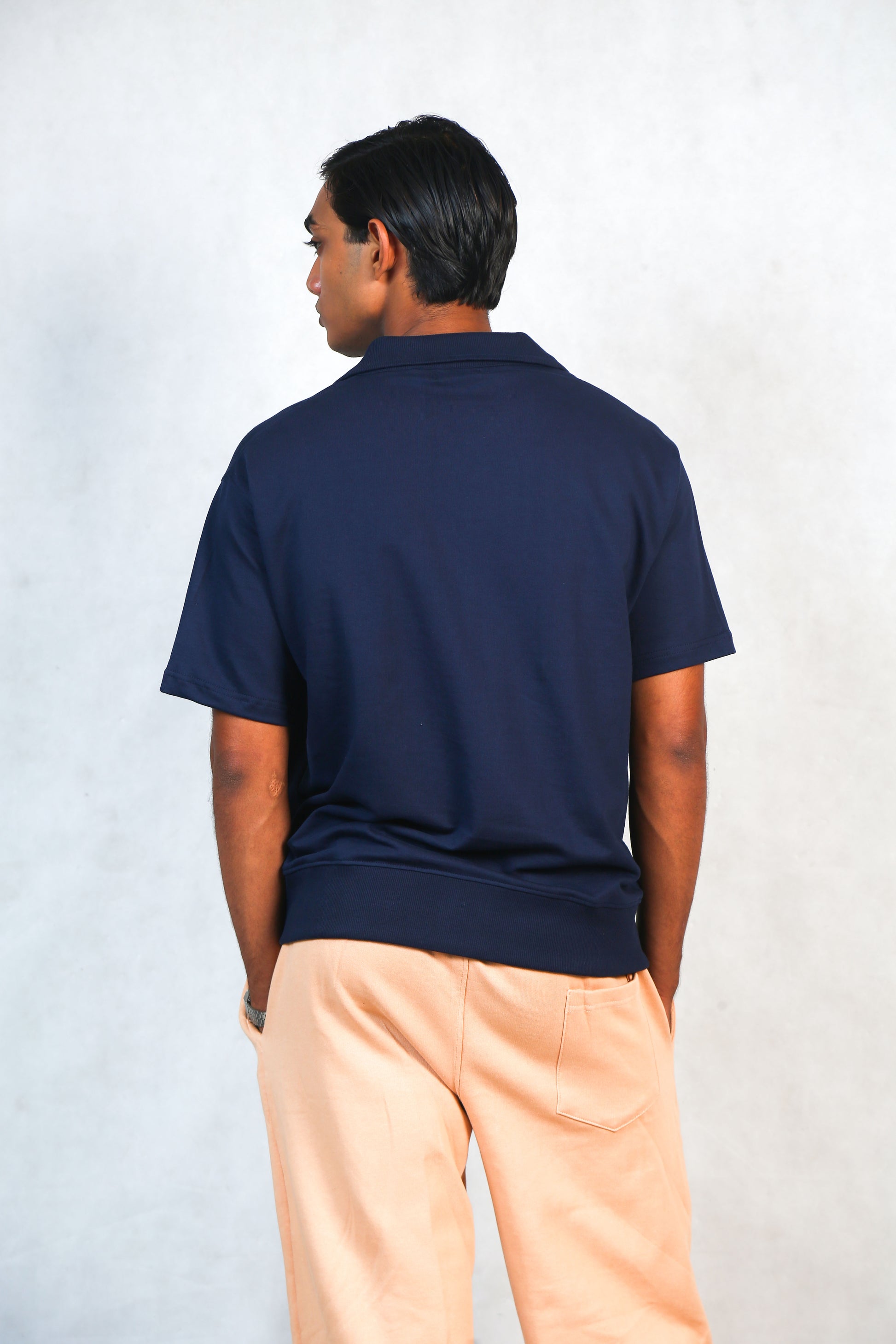NAVY BLUE ZIPPER POLO T-SHIRT