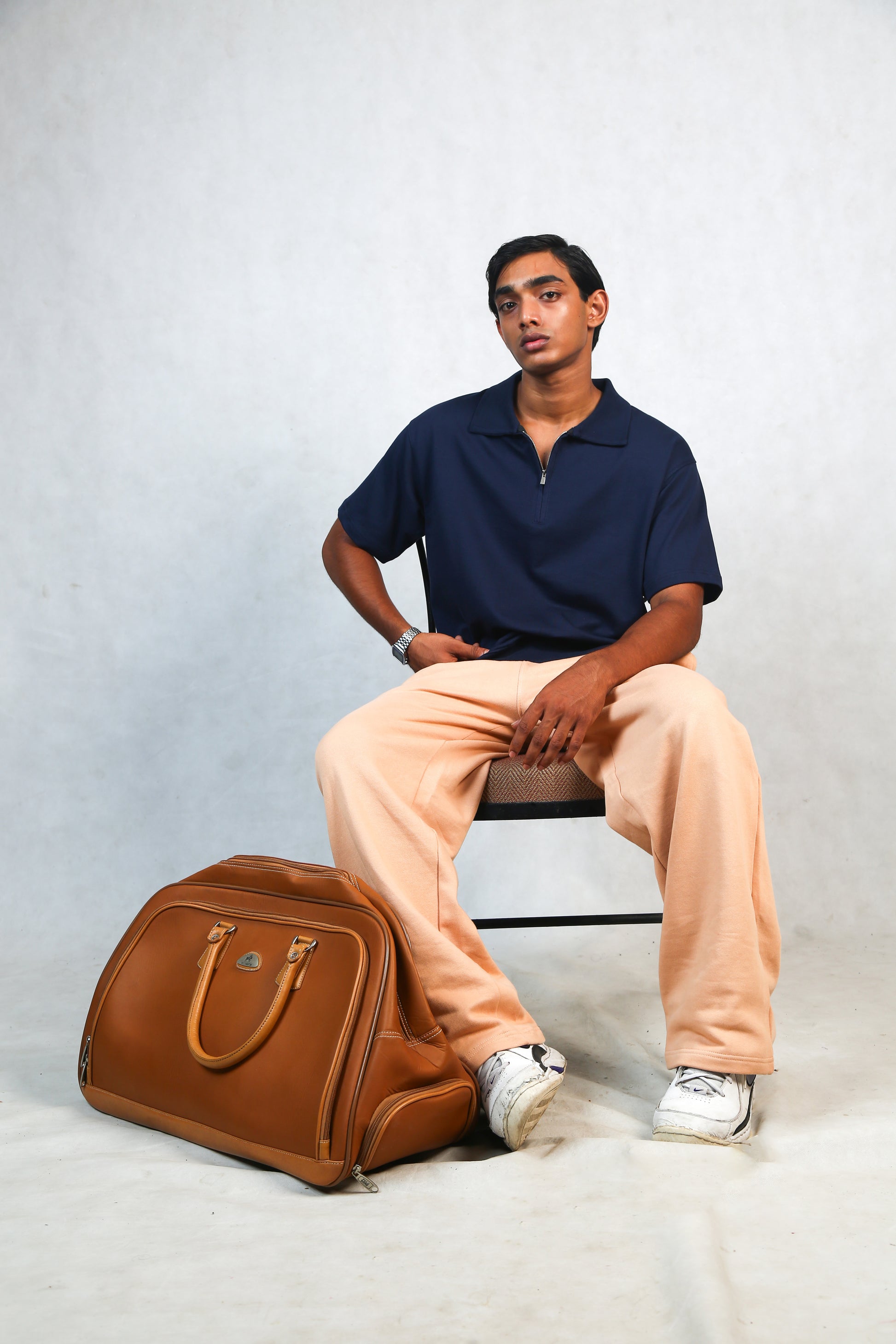 NAVY BLUE ZIPPER POLO T-SHIRT