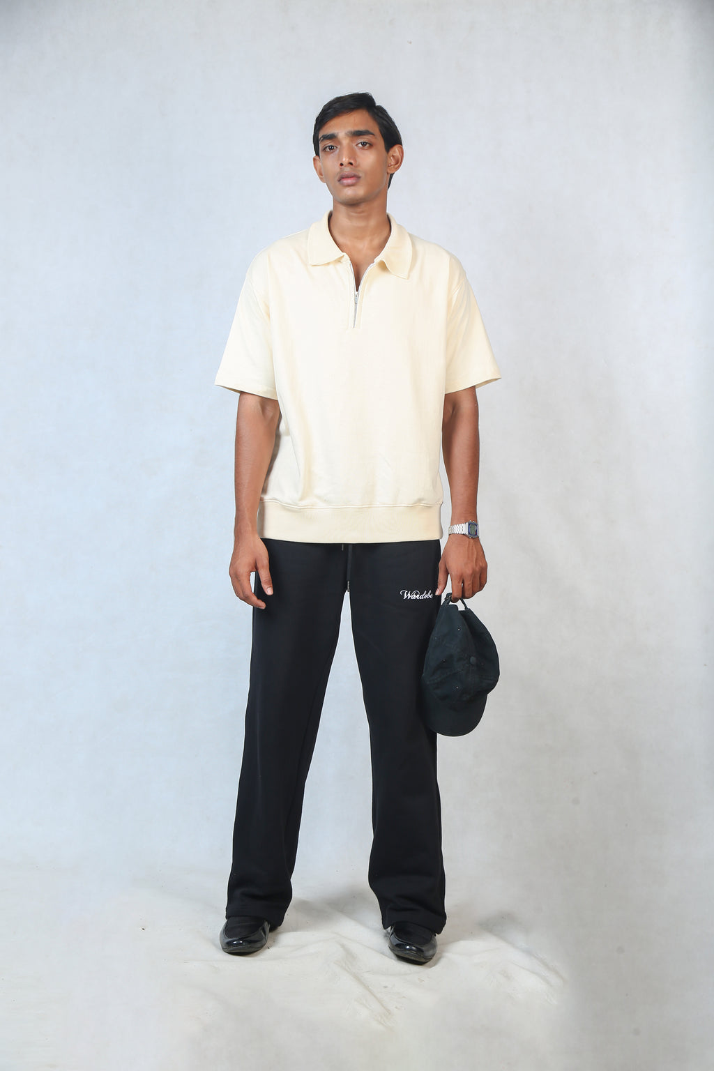 CREAM WHITE ZIPPER POLO T-SHIRT