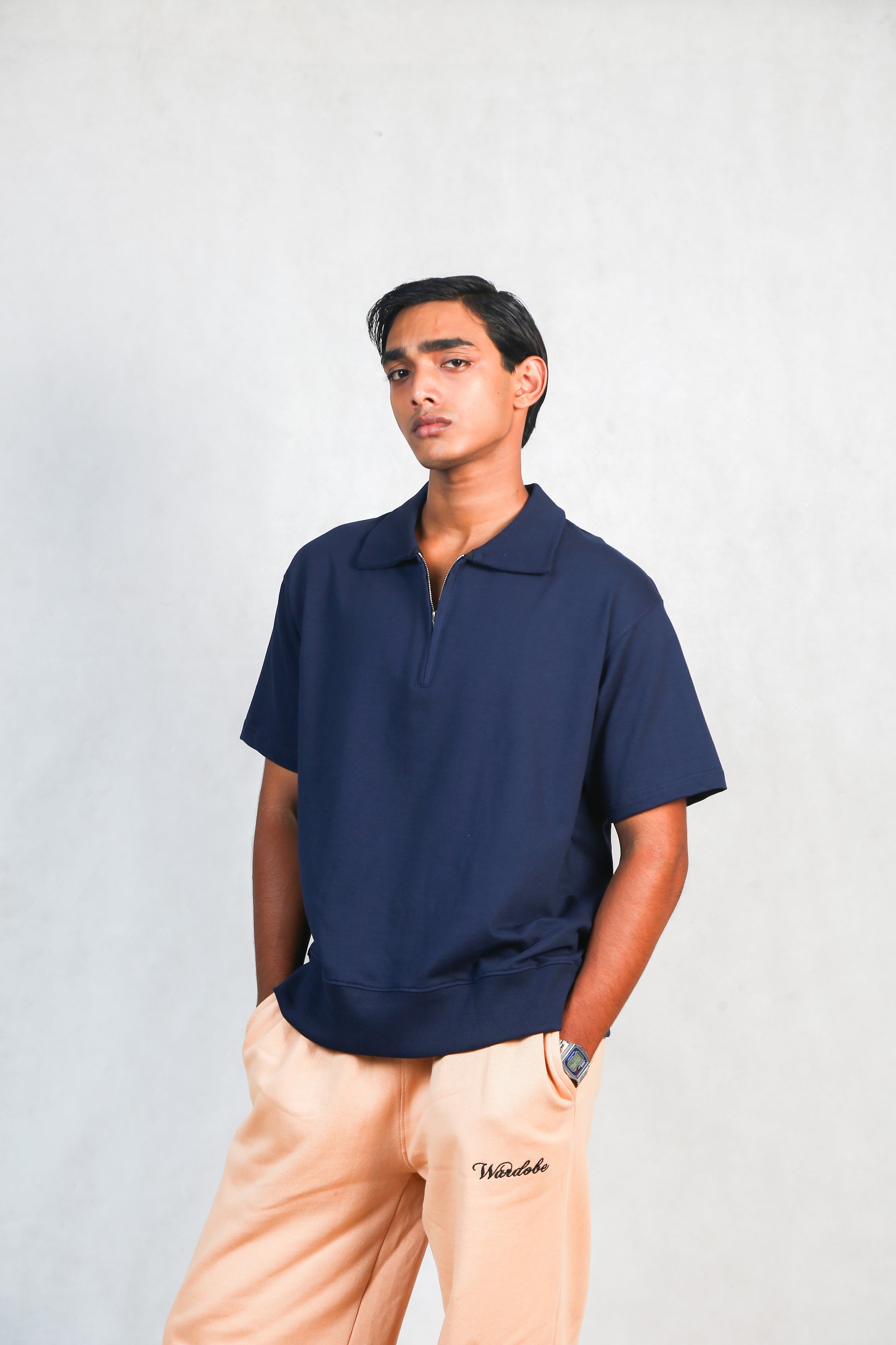NAVY BLUE ZIPPER POLO T-SHIRT