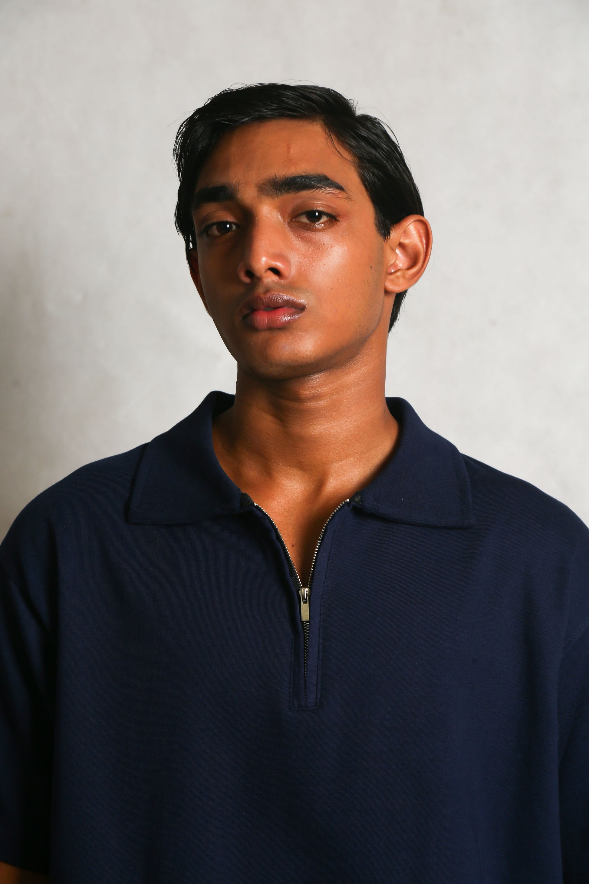 NAVY BLUE ZIPPER POLO T-SHIRT