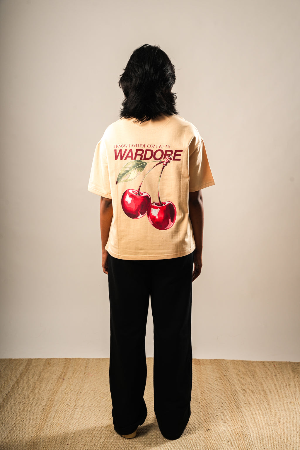 BEIGE CHERRY OVERSIZED T-SHIRT (UNISEX)