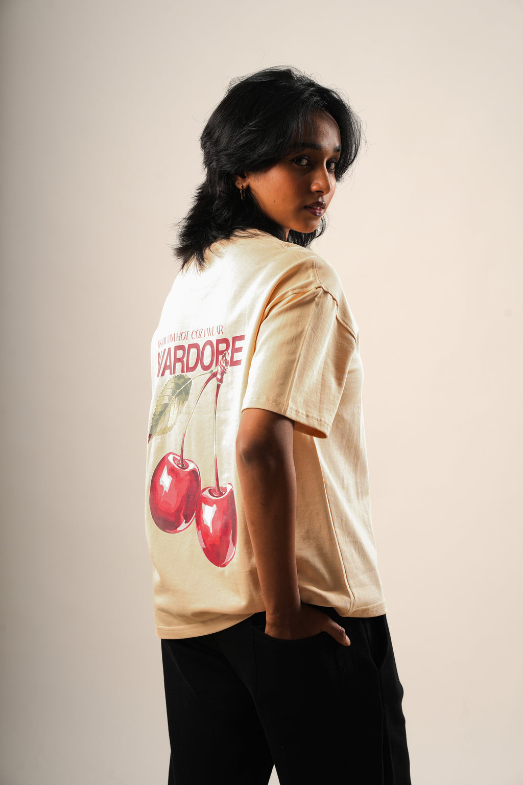 BEIGE CHERRY OVERSIZED T-SHIRT (UNISEX)