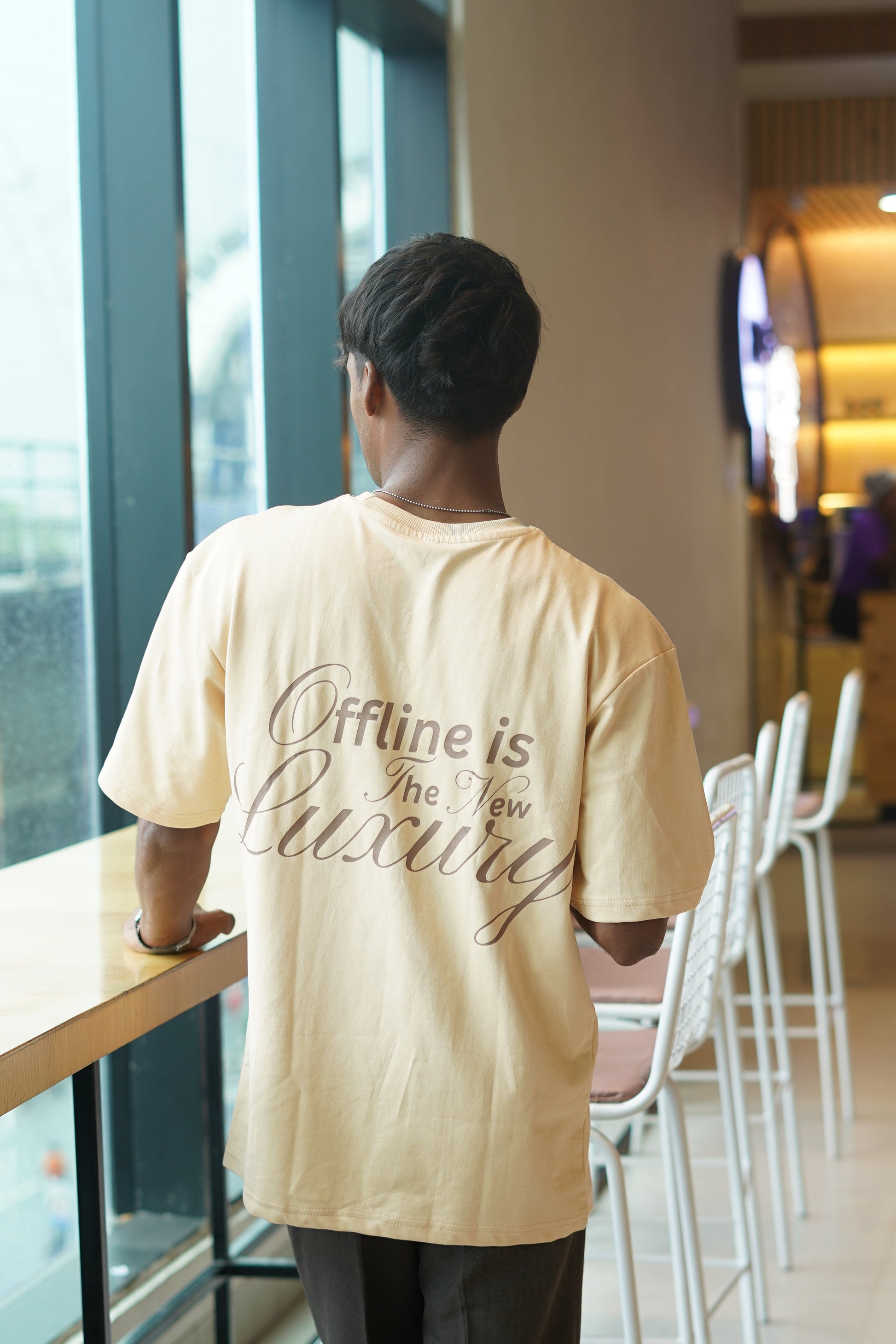 ECRU BEIGE PRINTED OVERSIZED T-SHIRT (UNISEX)