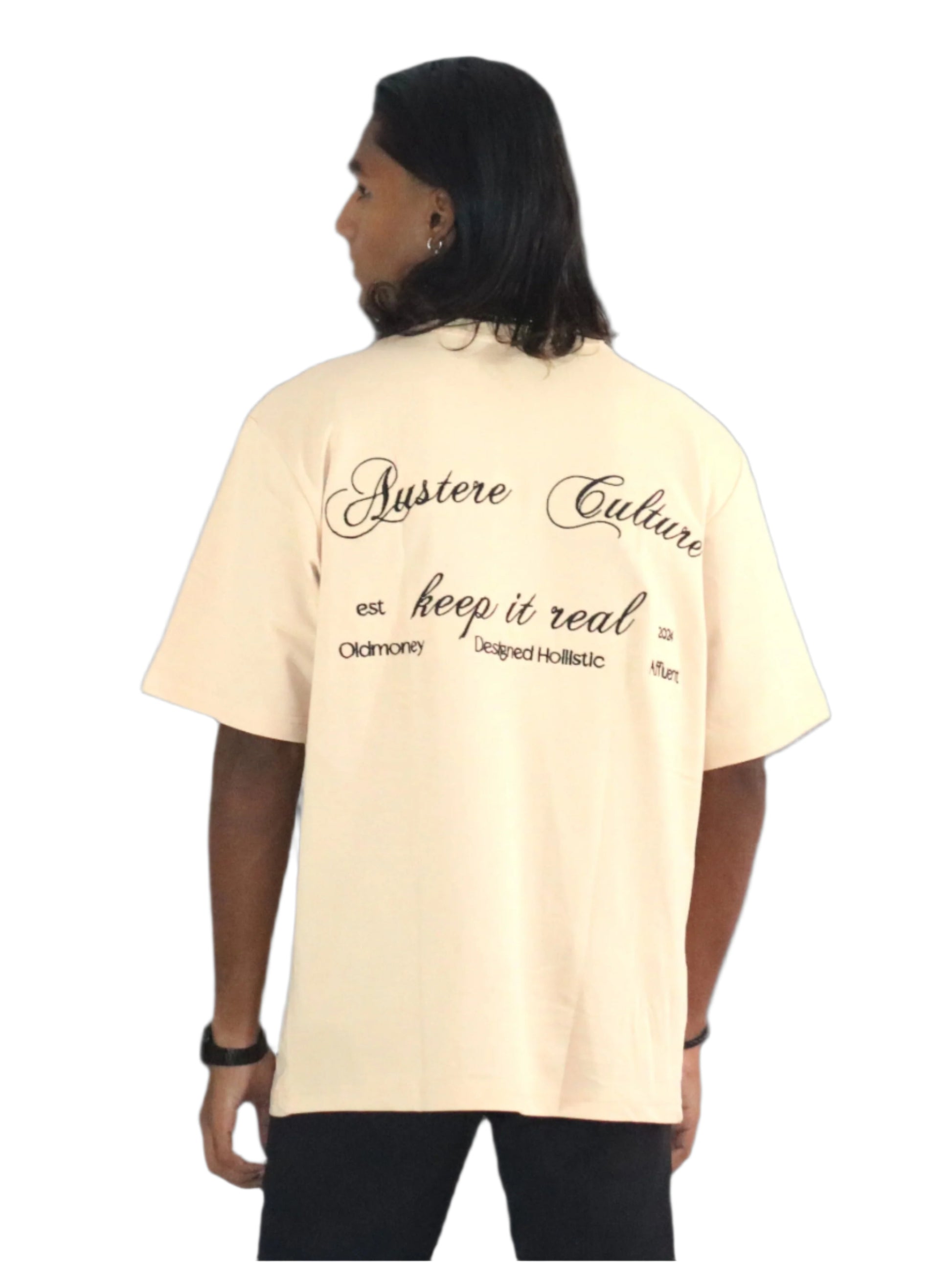 BEIGE OVERSIZED EMBROIDED T-SHIRT (UNISEX)