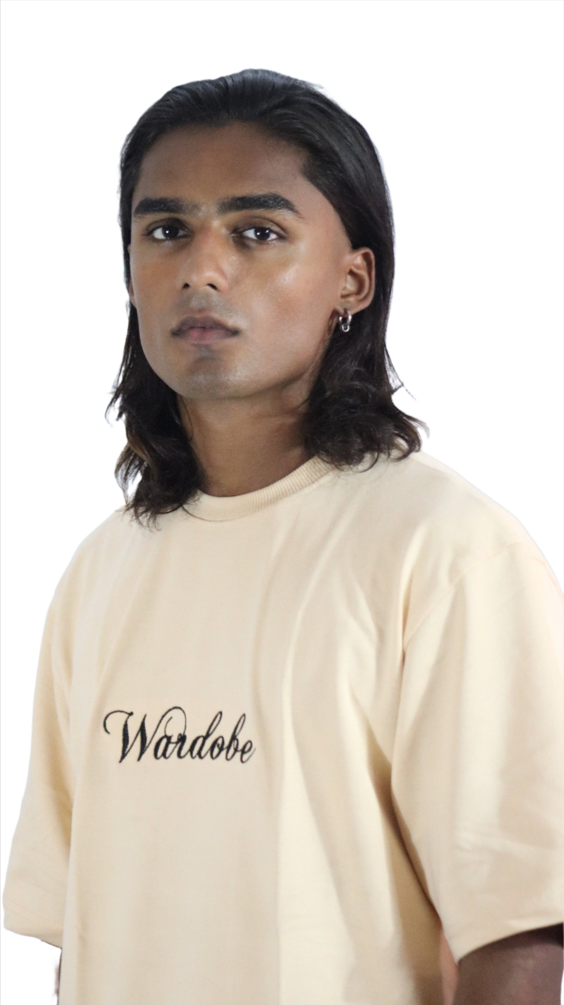Beige Oversized Embroidered T-Shirt — Unisex