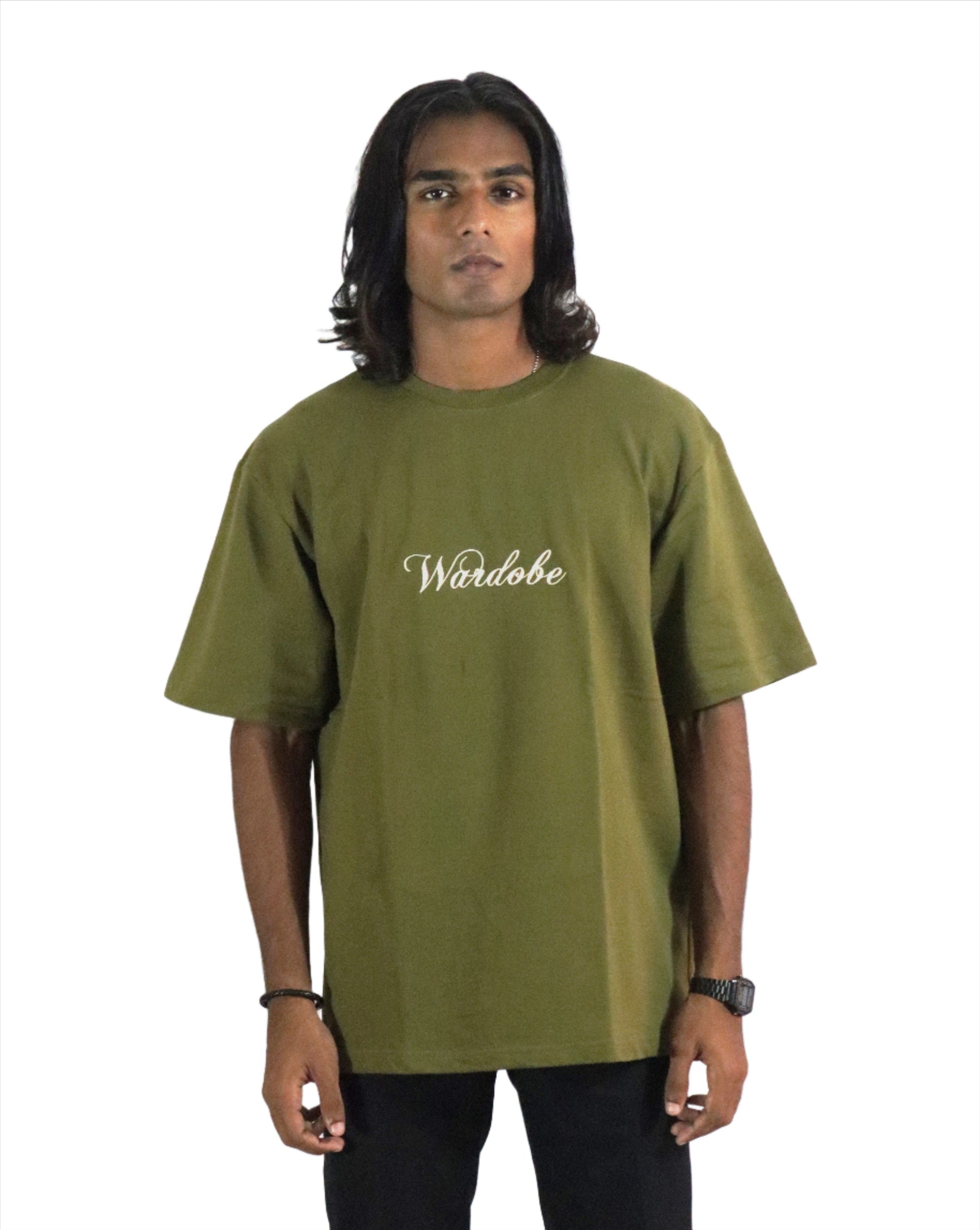 OLIVE GREEN EMBROIDED OVERSIZED T-SHIRT (UNISEX)