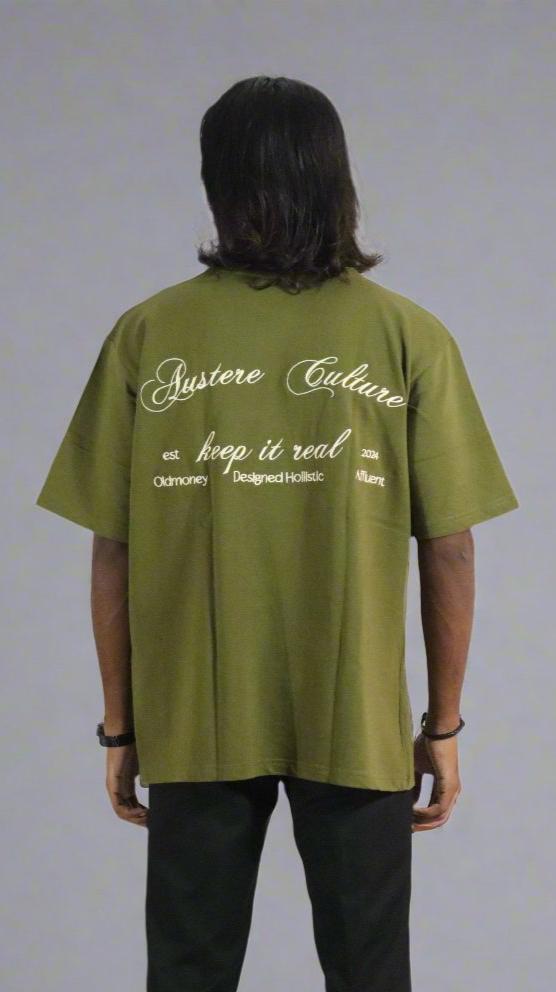 OLIVE GREEN EMBROIDED OVERSIZED T-SHIRT (UNISEX)