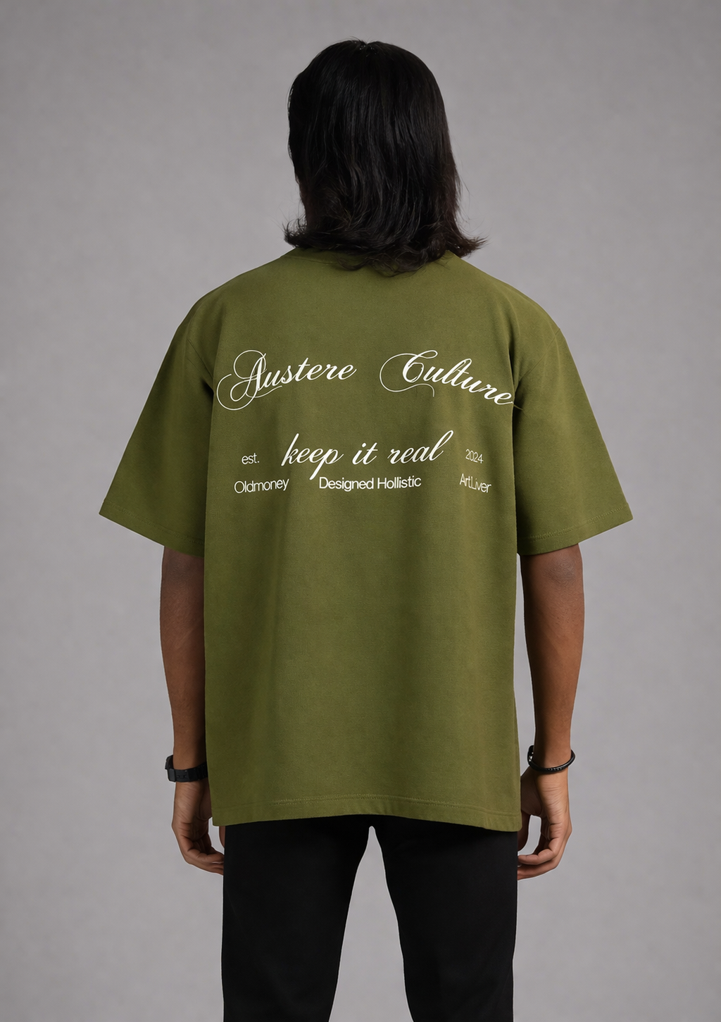 Olive Green Oversized Embroidered T-Shirt — Unisex