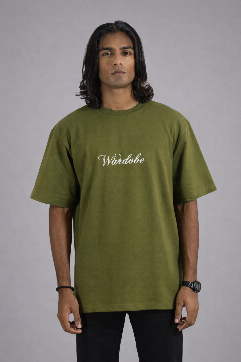 Olive Green Oversized Embroidered T-Shirt — Unisex