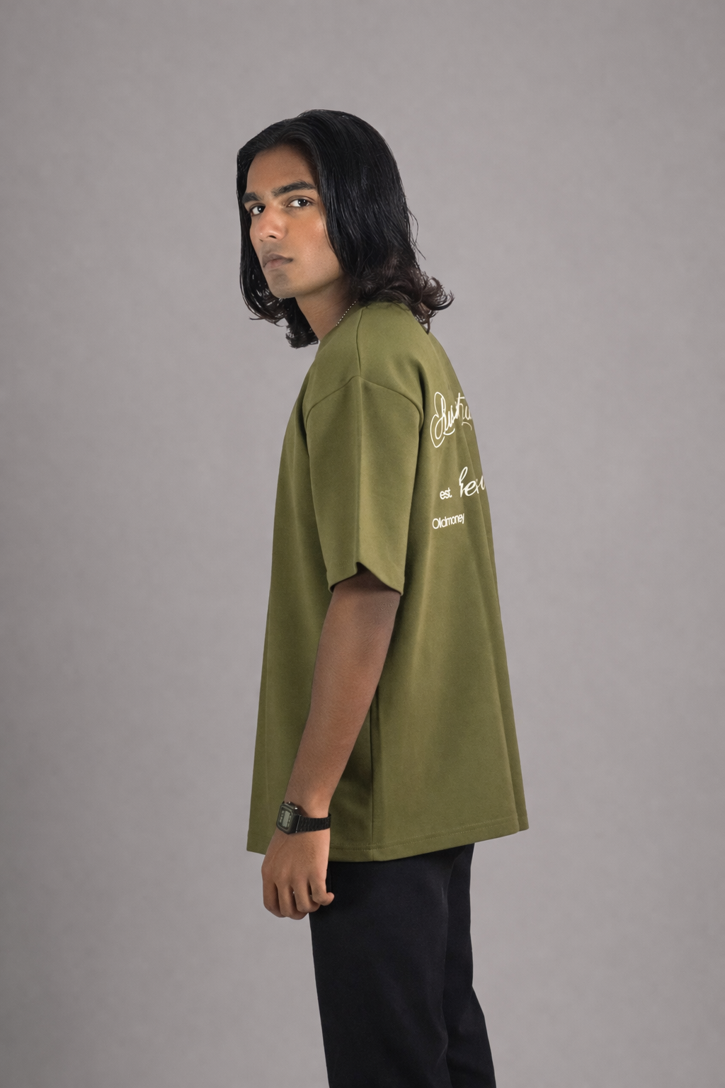 Olive Green Oversized Embroidered T-Shirt — Unisex