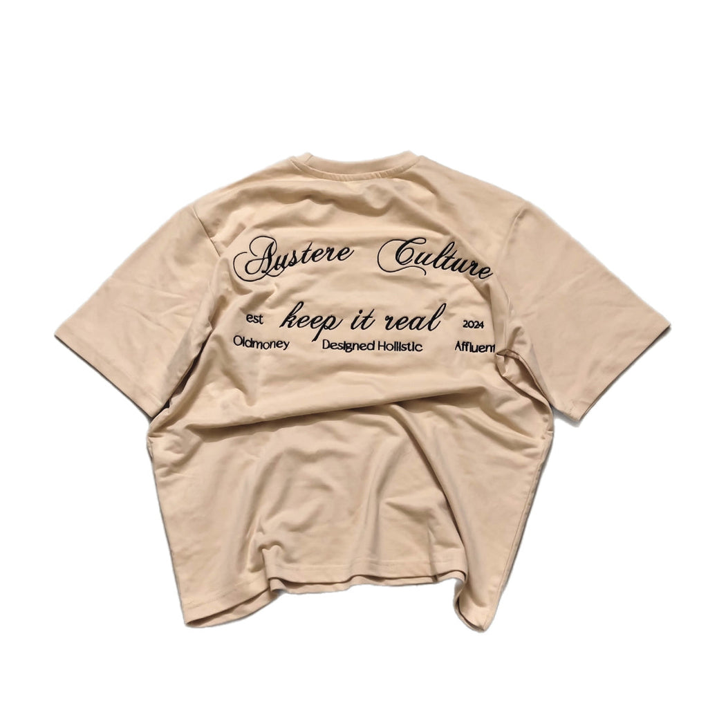 BEIGE OVERSIZED EMBROIDED T-SHIRT (UNISEX)