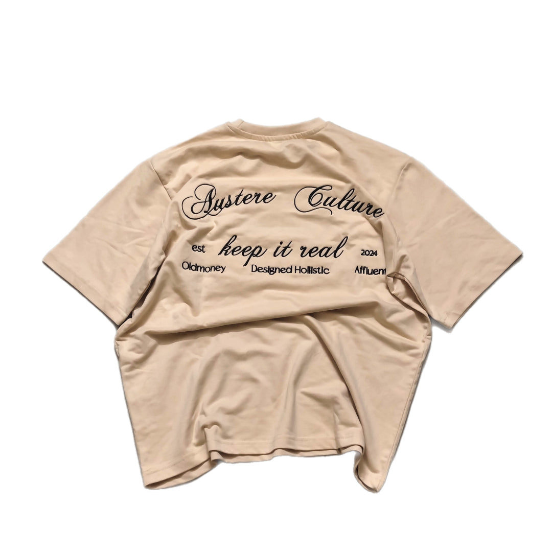 BEIGE OVERSIZED EMBROIDED T-SHIRT (UNISEX)