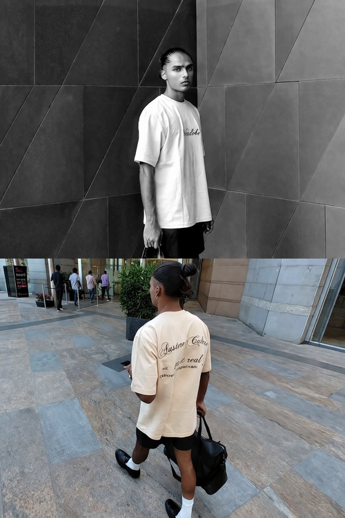 BEIGE OVERSIZED EMBROIDED T-SHIRT (UNISEX)