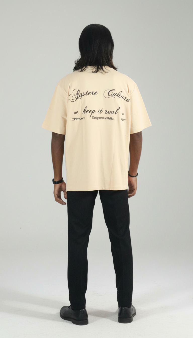 BEIGE OVERSIZED EMBROIDED T-SHIRT (UNISEX)
