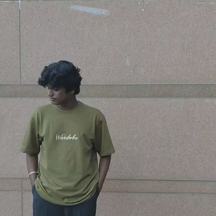 OLIVE GREEN EMBROIDED OVERSIZED T-SHIRT (UNISEX)